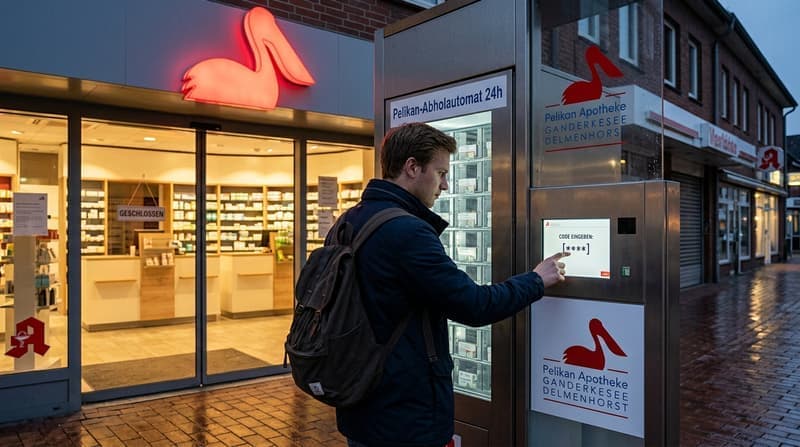Kunde holt Medikamente am 24h-Abholautomaten der Pelikan Apotheke ab