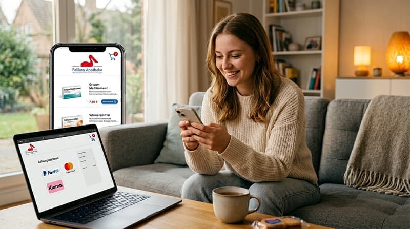 Kundin bestellt bequem im Pelikan Apotheke Onlineshop