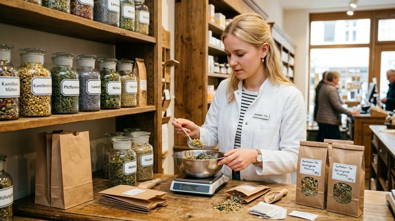 PTA mischt individuelle Teemischung aus getrockneten Kräutern